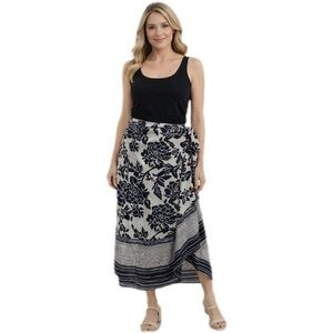 Talbots Silk and Wool Blend Floral Wrap Skirt White with Navy Print Size 12P